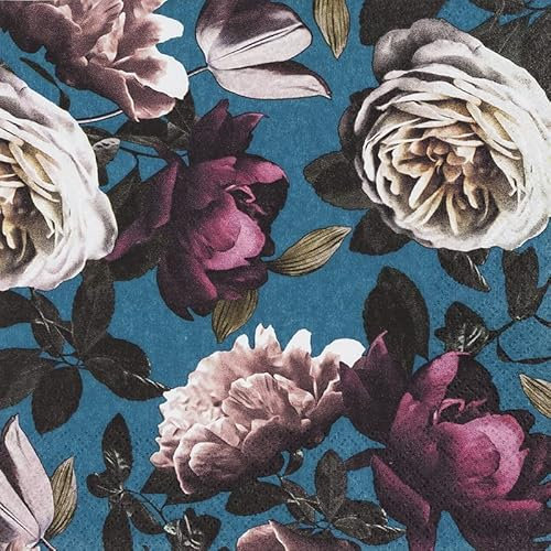 20 Servietten Blumen auf dunkelblau | Vintage | basteln | neutral | zeitlos | Tischdeko | Decoupage | Serviettentechnik 33x33cm