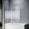SONNI Mampara Bañera Plegable Serigrafiada 120 x 140 cm Cristal Templado 6mm Mamparas de Bañera Abatible 2 Hojas con Barra Estabilizadora y Perfil Aluminio