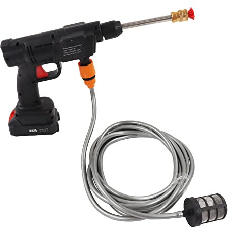 Pistola per Idropulitrice a Batteria, Idropulitrice Portatile a Batteria, Kit di Lavaggio Potente Ad Alta Pressione da 600 W 350 PSI 12 V con Tubo in PVC, Ugello per Casa, Auto, Giardino,(Spina UE)