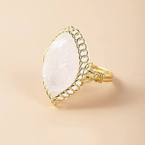 Anillo De Piedra Natural, Anillo De Tejido Dorado Ajustable Cuarzo De Roca Anillo De Cristal Abierto Ajustable Anillo De Eternidad Boho Energía 7 Chakras Anillo De Propuesta Joyas Para Hombres Muje