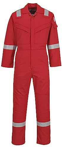 Portwest FR50 Bizflame Work FR Coverall Long Sleeve Action Back Rule Pocket | Red, Large, EN 61482-1-2 Class 1, EN ISO 11612, Tall Leg, 40+ UPF Rated Fabric, Triple-Stitched Seams, Flame Resistant