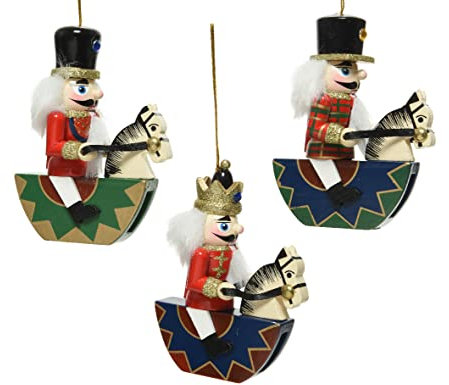 Kaemingk Christbaumschmuck Nussknacker 10cm x 1 Stück Sortiert Holz Schaukelpferd Nostalgie Soldat bunt