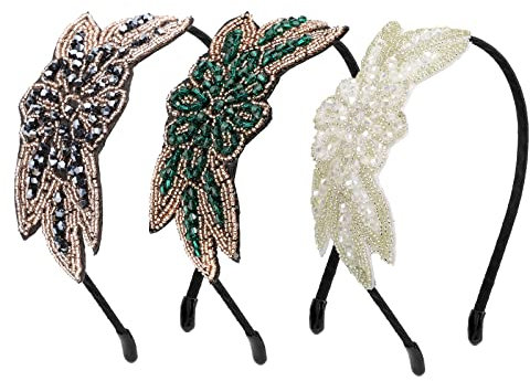 MWOOT 3 Pièces Bandeaux Années 1920 pour Femmes Déguisements Fête Années 20, Coiffe Vintage Années 20, Cerceau Cheveux Flapper Vintage Années 20, 1920 Accessoire Cheveux Thème Années Noir Blanc Vert