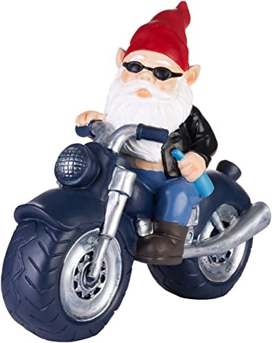 BRUBAKER Gartenzwerg Motorrad Schwarz - Zwerg Motorradfahrer Biker mit Bierflasche - Rocker Gartenfigur Lustig - Dekoration Wetterfest für Garten Campingplatz - Gartendeko für außen - 28 cm