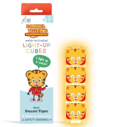 Glo Pals Leuchtende Würfel, 4er-Set, Wassersensitive Badewannen-Spielzeuge, 16 Stunden Leuchtdauer, Orange/Abendrot im Zickzackmuster (Sunset Chevron)