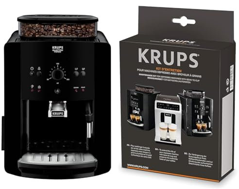 Krups EA8110 Arabica Quattro Force Kaffeevollautomat | 1450 Watt | Wassertankkapazität: 1,8 Liter Schwarz & XS5300 Reinigungs- u. Pflegeset für Kaffeevollautomaten