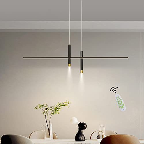 Cblbser LED Pendelleuchte Esstisch Dimmbar Esszimmer Hängelampe mit Fernbedienung Hängeleuchte Linear Design Höhenverstellbar Kronleuchter für Wohnzimmer Schlafzimmer Küche Büro Schwarz L100cm