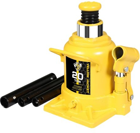 YELLOW JACKET 20 Ton Low Profile Bottle Jack, Welded Hydraulic Stubby Jack(40,000 LBs)