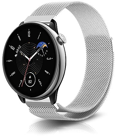 NicMool 20mm Armband für Amazfit Active 2/Active/GTR Mini/GTS 4/GTS 4 Mini/Bip 3/Bip 3 Pro, Metall Mesh mit Magnetverschluss Uhrenarmband für GTS 3/GTS 2e/GTS 2/GTS - Silber