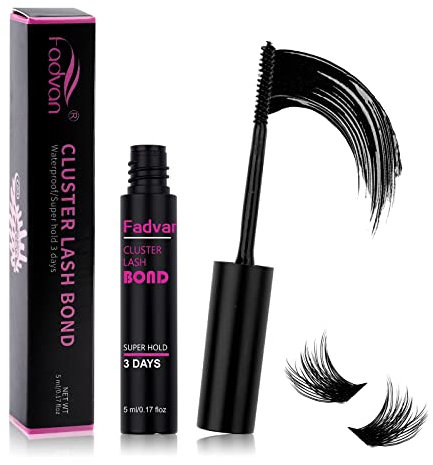 FADVAN Pegamento para Pestañas Postizas| Adhesivo Negro 24 Horas para Racimo de Extensiones de Pestañas| Pegamento Hipoalergénico y No Irritante para Extensiones de Pestañas