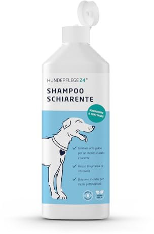 HUNDEPFLEGE24 Shampoo per cani dal pelo bianco - Schiarente & Trattante - Formula anti giallo per un bianco intenso e un mantello ben curato e lucente - 500ml