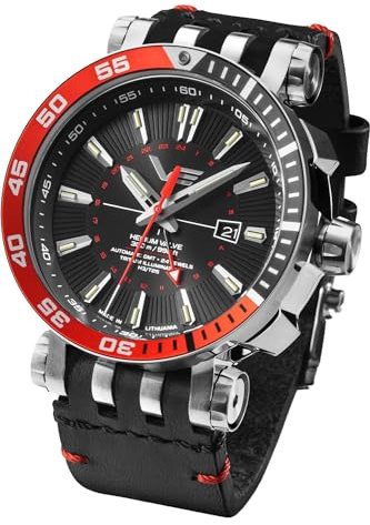 Vostok Europe Energia GMT Herren-Armbanduhr, analog, automatisch, japanisch, mit Kunstlederarmband NH34-575A717