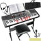 61 Keyboard Piano for Beginners Electric Piano Keyboard Music Keyboard w/Stand, Bench, Microphone, Headphones, Piano Bag,Note Stickers,Light Up Keyboard, LED Screen, Dual-Speakers