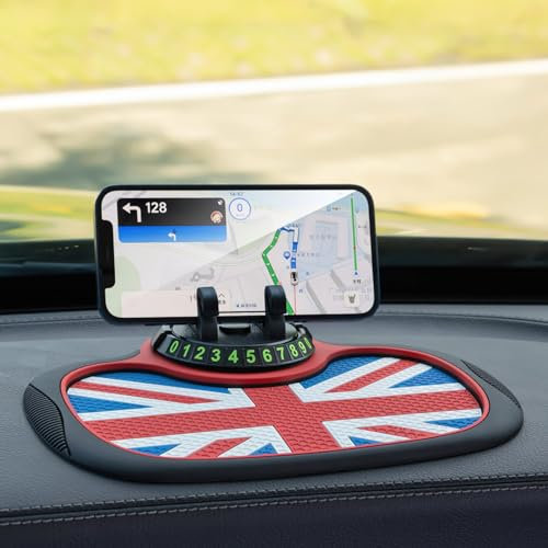 Jasfyee Multifunction Car Anti-Slip Mat Auto Phone Holder,Rotatable Holder Pad Non Slip Dashboard with Parking Number Plate,Removable Instrument Panel Bracket for Phones,Keys