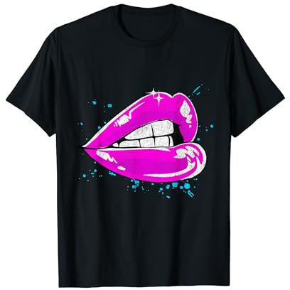 Große Lippen mit rosa Lippenstift, 80er Jahre 1980er Valentinstag Grafik T-Shirt