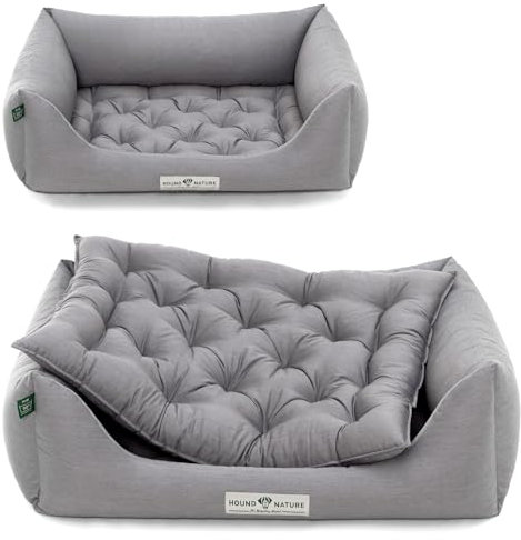 HOUND & NATURE | Orthopädisches Hundebett Zermatt, Hundekorb Mittelgroße Hunde mit hohem Rand, Kuscheliges Hundesofa mit Hundekissen waschbar (M - 95x70 cm, Hellgrau)