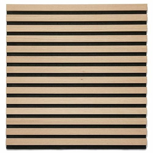 DECOON Panneau Mural tasseaux 60 x 60 x 1,9 cm - Lattes chêne Clair véritable Fond Noir 0,36m²