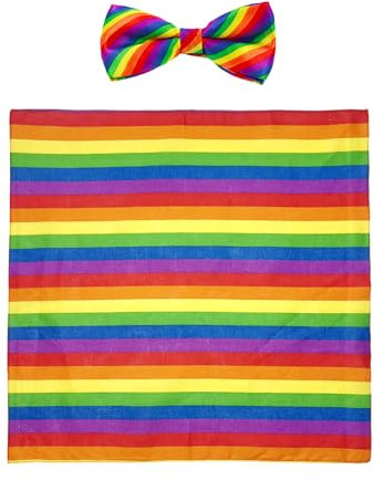1 Krawatte Mit 1 Einstecktuch, Bunt Gestreifte Fliege, Spanische Fliege Für Damen, Regenbogen-Hemdkrawatte, Clown-Krawatte, Clown-Kostümzubehör Für Abschlussbälle, Karneval, Feiern Und Mottopartys
