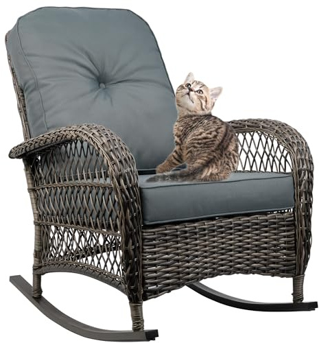 TXGDPIONEER Outdoor-Schaukelstuhl, wetterfest, Kunstharz-Rattan-Geflecht-Schaukelstühle, für Garten, Hinterhof, Veranda, 1 Stück, Grau