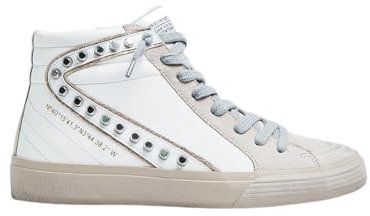 Sneakers sbottinate stile pelle con glitter, punta gommata e cerniera laterale, chiusura con lacci - suola 2,5 cm - per: donna, bianco, 38 EU