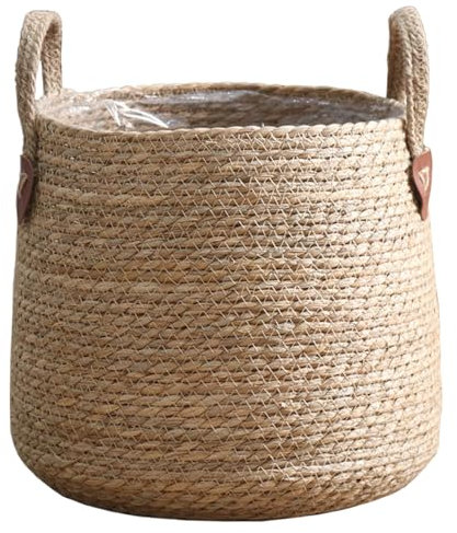 Cesta Para Plantas Con Forro, 10,2 Pulgadas De Diámetro Maceta Tejida Maceta De Mimbre Maceta Tejida Natural Con Asa Macetas De Interior Para Jardín, Balcón, Hogar
