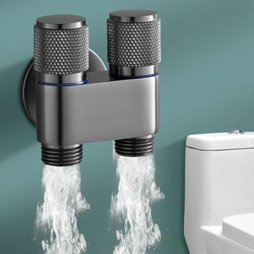 Vanne d'angle à double contrôle, robinet de machine à laver, robinet d'eau froide, robinets de dérivation de baignoire, douche G1/2, 1 entrée et deux sorties (gris)