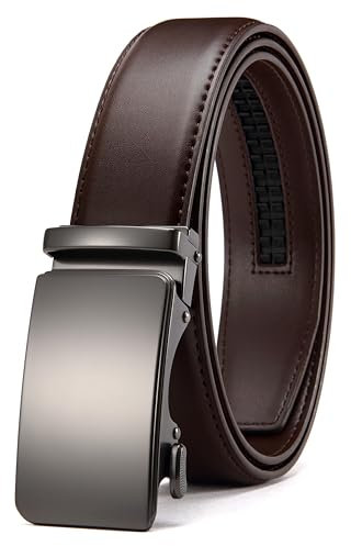 CHAOREN Automatik Gürtel Herren, Buckley Ledergürtel Ratsche Automatikschließe für Herren Business Anzug, 35mm Breit Gürtel Ohne Löcher, Größe Angepasst - Braun