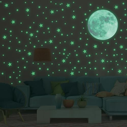 GESDYO 457Pcs Mond Sternenhimmel Aufkleber leuchtende Sterne Deckendeko Leuchtsterne Selbstklebend Wandsticker für Kinder und Kleinkinderzimmer