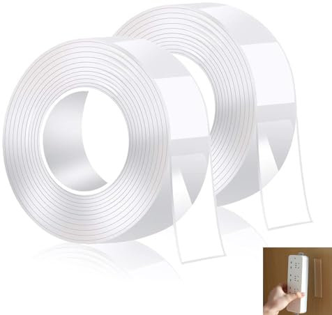 Doppelseitiges Klebeband Extra Stark, 10M Doppelklebeband, 2 Rollen Nano Double Sided Tape, Klebeband Doppelseitig Extra Stark Nano Tape Ablösbar für Foto Teppich(Weiß)