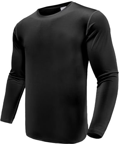 Boyzn Men's 1 Pack Black 2XL Long Sleeve Shirts, Dry Fit Moisture Wicking Long Sleeve T-Shirts, UV Sun Protection T-Shirts for Running