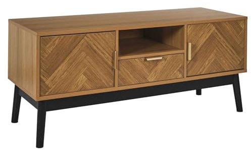 HOME DECO FACTORY HD0300, Meuble TV Bas Felix, Collection Lounge Edition, Mobilier Contemporain, 110 x 48 x 40 cm, Marron Noir