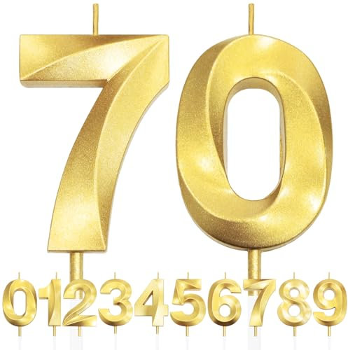 70th Geburtstagskerze, 3D Design Gold Glitter Nummer Kerzen, Cake Topper Dekorationen, Kuchen Kerze für Geburtstagsparty, Hochzeitstag, Baby-Dusche, Party-Dekoration
