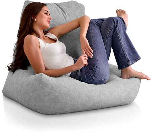 Aiire XXL Sitzsack Sofa Erwachsene - Relaxo Sitz Sack Sessel Design mit Füllung für Kuschelecke - Riesen Bean Bag Chair fur Gaming - Sitzsäcke aus Kunstleder Grau