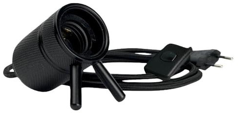 Douille métal E27 noire précablée à poser, câble en tissu - Tibelec