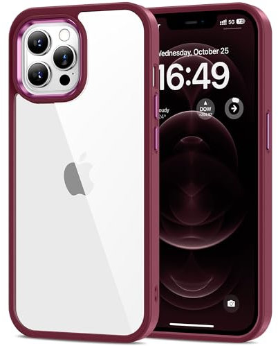 HOOMIL Crystal Clear Hülle für iPhone 12 Pro Max, Anti Gelb Durchsichtig Handyhülle Harte Case Stoßfest Schutzhülle - Weinrot