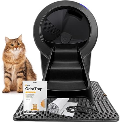 Litter-Robot 4 Complete Bundle by Whisker, Black - Automatic, Self-Cleaning Litter Tray, Includes Litter-Robot 4, 6 OdorTrap Pack Refills, 50 Waste Drawer Liners, Ramp, Mat & Fence