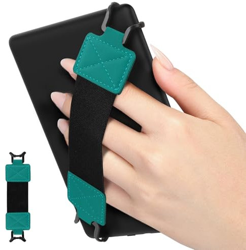 MoKo Correa de Mano de Seguridad para 6-8 Kindle eReaders Fire Tableta - Kobo/Voyaga/Sony Kindle E-Book Tablet, Soporte de Agarre de Dedo Elástico Multifuncional Tableta, Correa Negra, Verde Jade