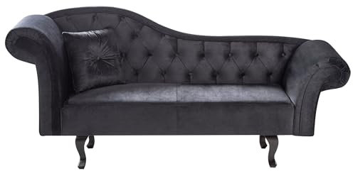 Beliani Chaiselongue Samt schwarz Links gesteppt mit Kissen Chesterfield-Stil Lattes II