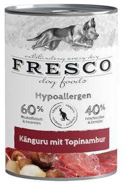 FRESCO Dog Hypoallergen-Menü Känguru mit Topinambur - hypoallergenes Hundefutter Nassfutter 12x 400g in Barf-Qualität