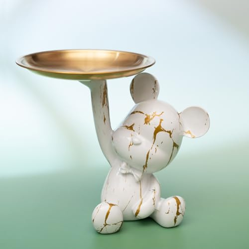 Coniuty Bear Sculpture Tray for Keys, Lipsticks, Earrings and Accessories, Animal Statue Decor Suitable for Living Room, Office, Entryway Table and More (Type F)