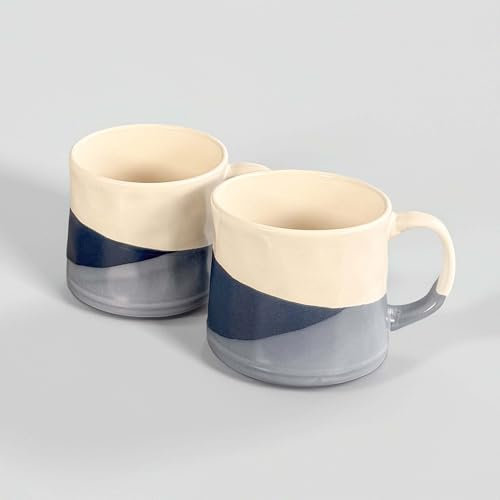 Upper Street Scandi Home Set of 2 600ml Terra Fusion Painted Reactive Glaze Ceramic Mugs (Blue)
