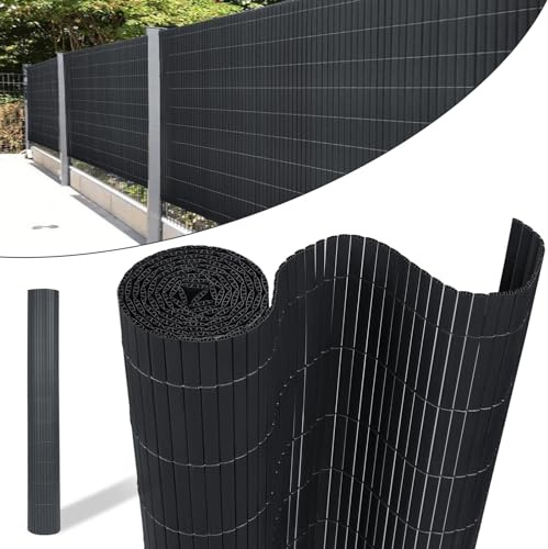 YUENFONG 80x500cm Sichtschutzmatte PVC Sichtschutzzaun Windschutz Gartensichtschutz mit Kabelbindern, für Balkon, Garten, Terrasse, Außenbereich, Anthrazit