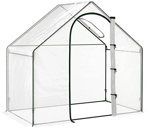 Outsunny Walk In Tomato Greenhouse Garden Outdoor Mini Greenhouse Flower Planter Steel Frame with Zipped Door & Window, PVC Cover, 180 x 100 x 168CM, Clear
