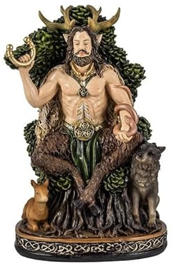 DRW Figur Cernunnos keltischer Gott der Natur, Fruchtbarkeit und Tiere aus Kunstharz, handbemalt, 20 cm