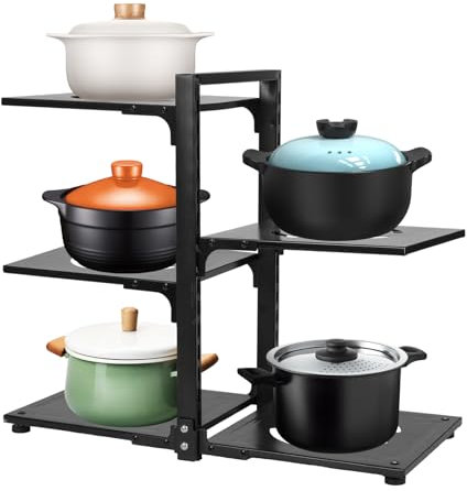 Shoze Pots and Pans Organizer Stand with Adjustable Non-slip Dividers, Detachable Pot Lid Holder Stand Pan Organizer Rack for Kitchen Cabinet Organizers and Storage (5-Tier)