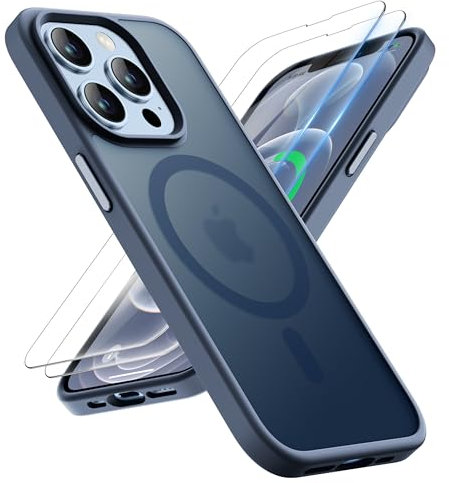 ORETECH Magnetic Case for iPhone 12 Pro Max Case, with [2 Pack 9H Screen Protector] [Fit for MagSafe] [Military Grade Shockproof] Translucent Matte Back Slim Thin Phone Case Cover - Navy Blue