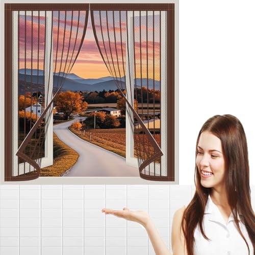 Insektenschutz Fliegengitter Fenster 96 x 120 cm mit Selbstklebendes Klettband Fliegengitter Insektenschutz Ohne Bohren Schützen Die Familie vor Insekten, Braun