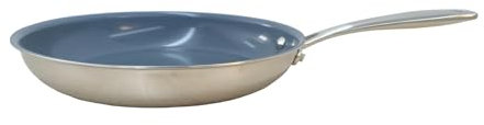 Cookersway Padella antiaderente in acciaio inox sana, dimensioni 20 cm, rivestimento antiaderente Creamic, PTFE, PFAS e PFOA, ideale per pasti senza grassi, compatibile con piani cottura a induzione.