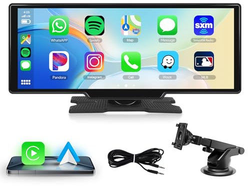 10.26 Inch Portable Wireless Carplay Screen Android Auto Car Play Touchscreen Portable Car Radio, FM Transmission Bluetooth AirPlay Online Video EQ AUX for 7V-32V Vehicles, Car Gadgets