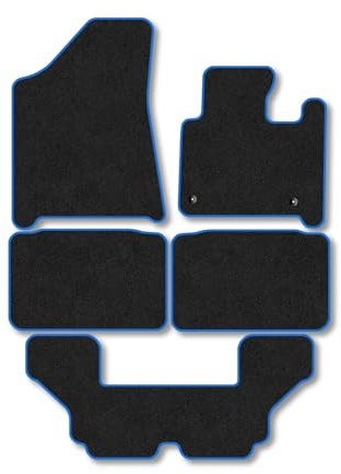 Hyundai Santa Fe [HEV] (7 Seats) (2024+) Car Mats Accessories Tailored Fit Carpet Floor Mats Non Slip Blue Trim Full Coverage Compatible Accessory Granulated Backing Front Rear Set Anti Slip Clips